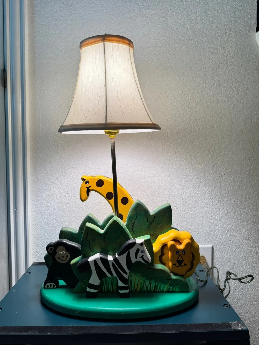 Wooden Nursery Table Lamp With Night Light Jungle Animals Zoo Lamp Preowned